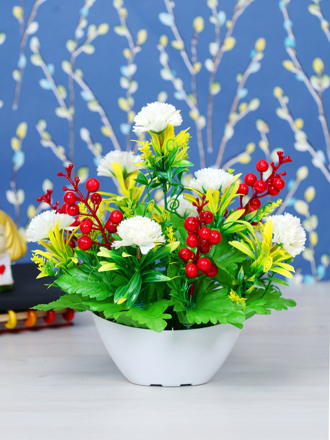 

Dekorly White & Red Artificial Flower With Pot