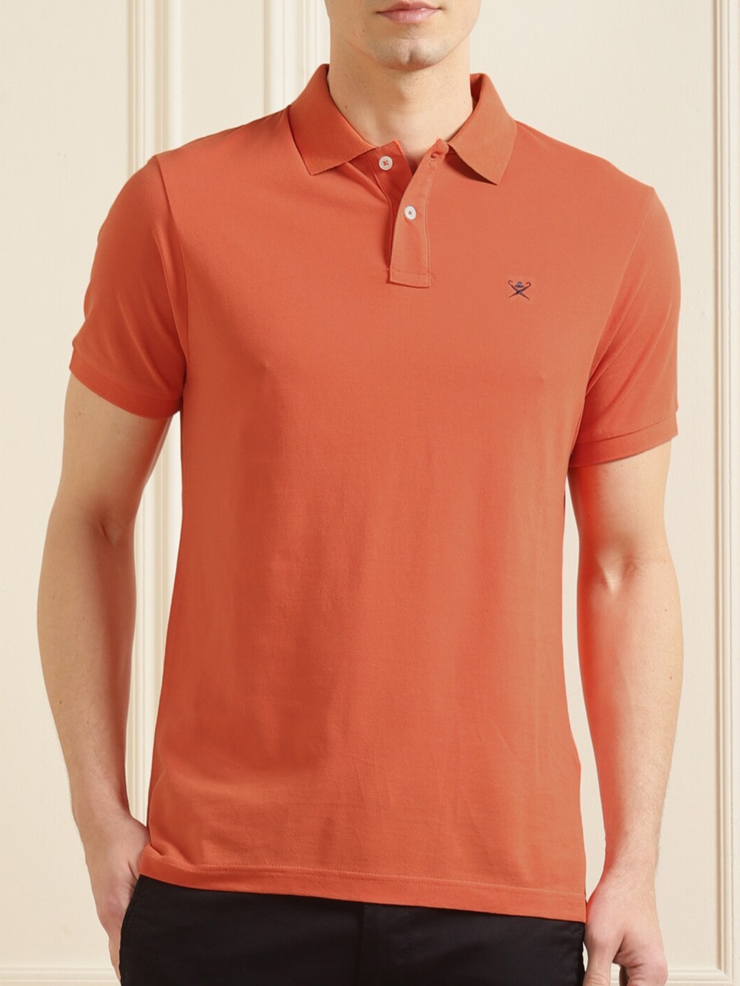 

HACKETT LONDON Men Orange Polo Collar Cotton T-shirt
