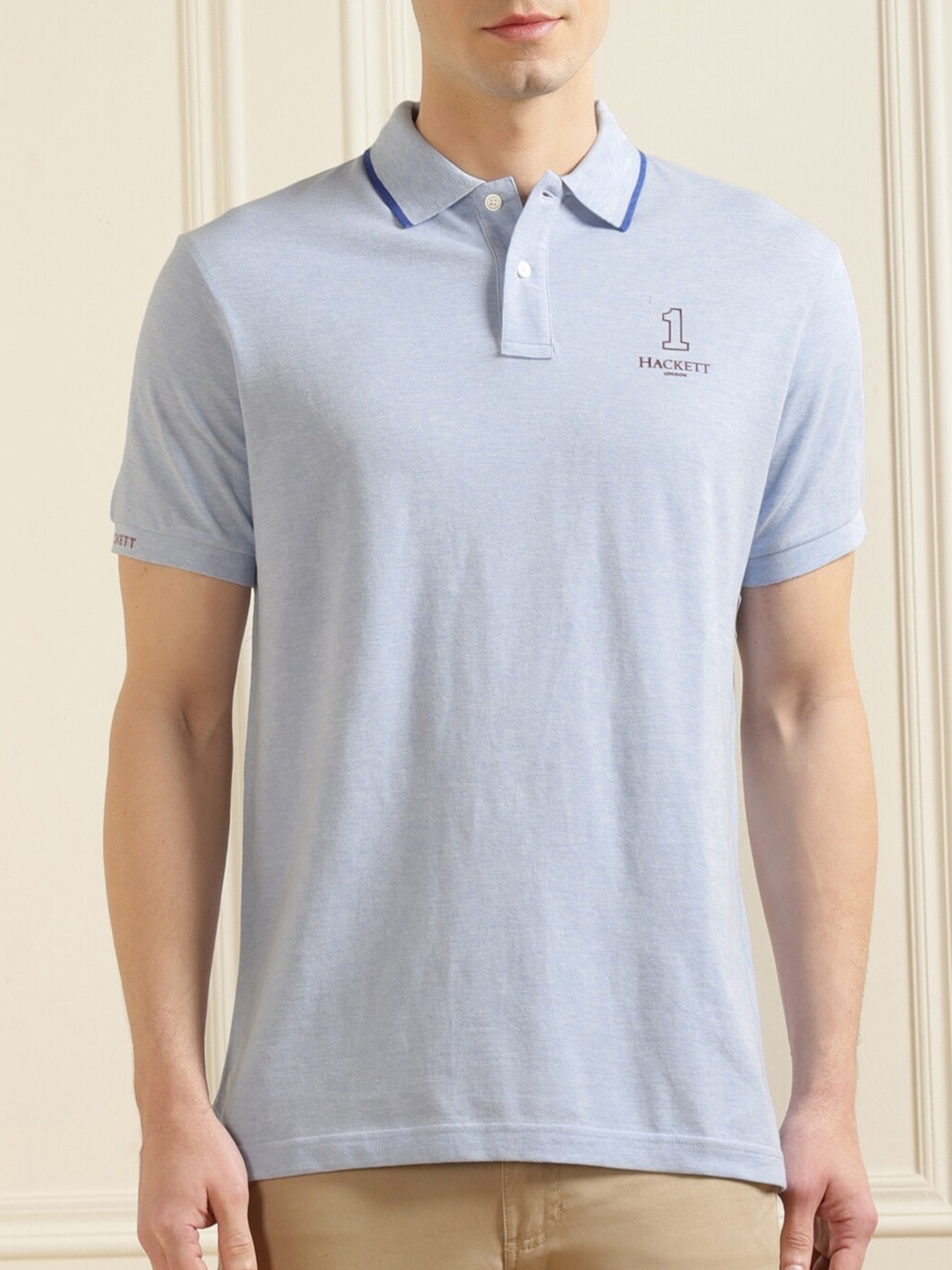 

HACKETT LONDON Men Blue Polo Collar Cotton T-shirt