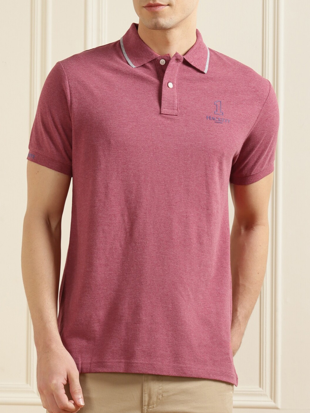 

HACKETT LONDON Men Pink Polo Collar Cotton T-shirt