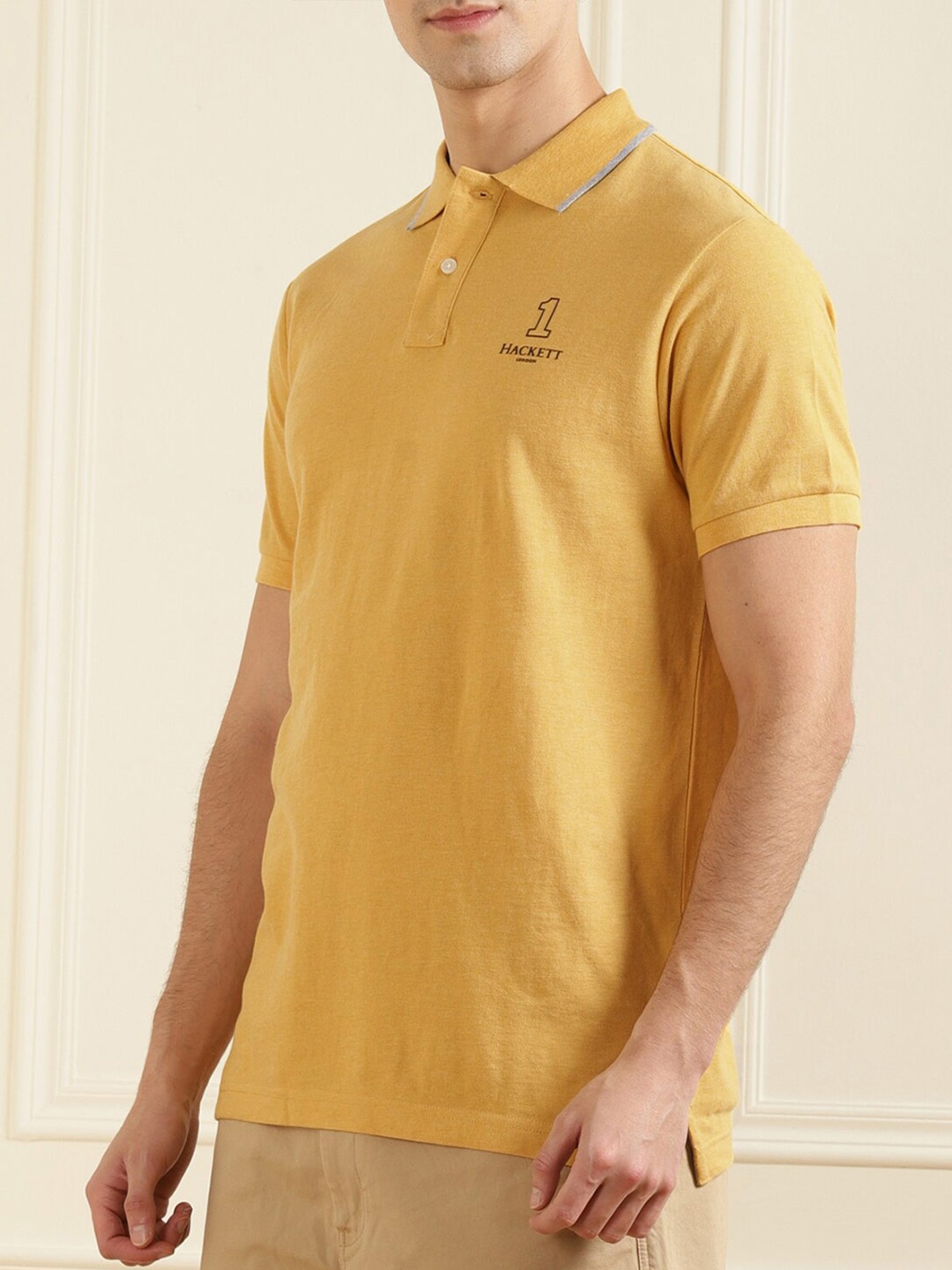 

HACKETT LONDON Men Yellow Polo Collar Cotton T-shirt
