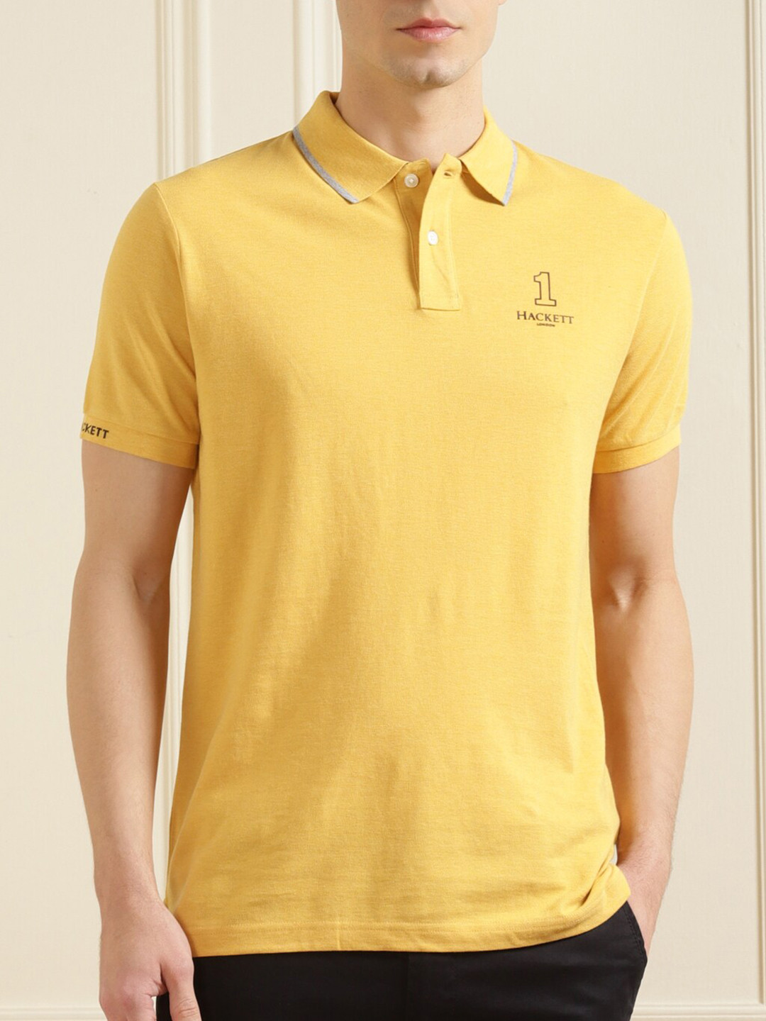 

HACKETT LONDON Men Yellow Polo Collar Cotton T-shirt