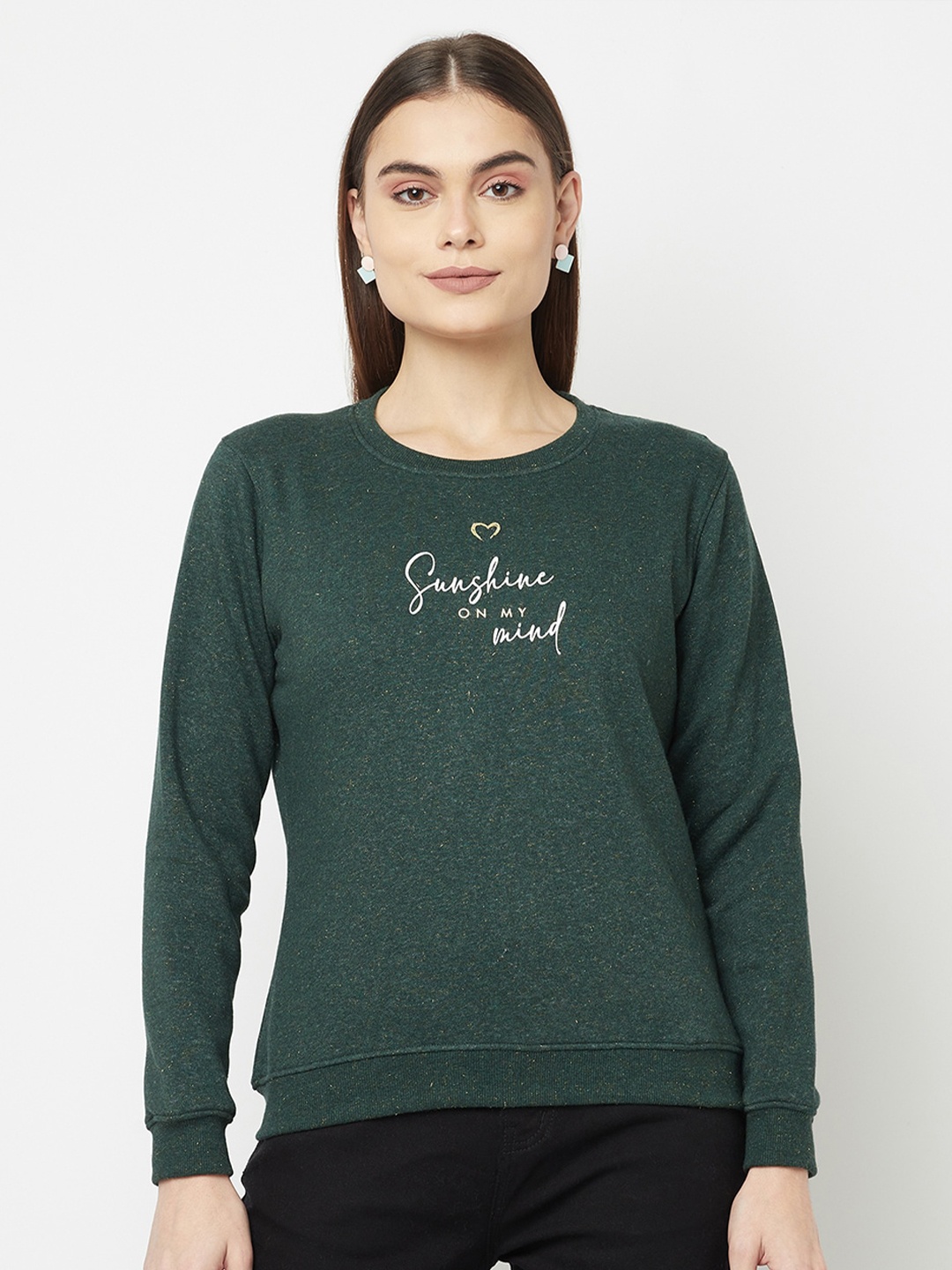 

METTLE Women Green Printed Fleece Sweatshirt