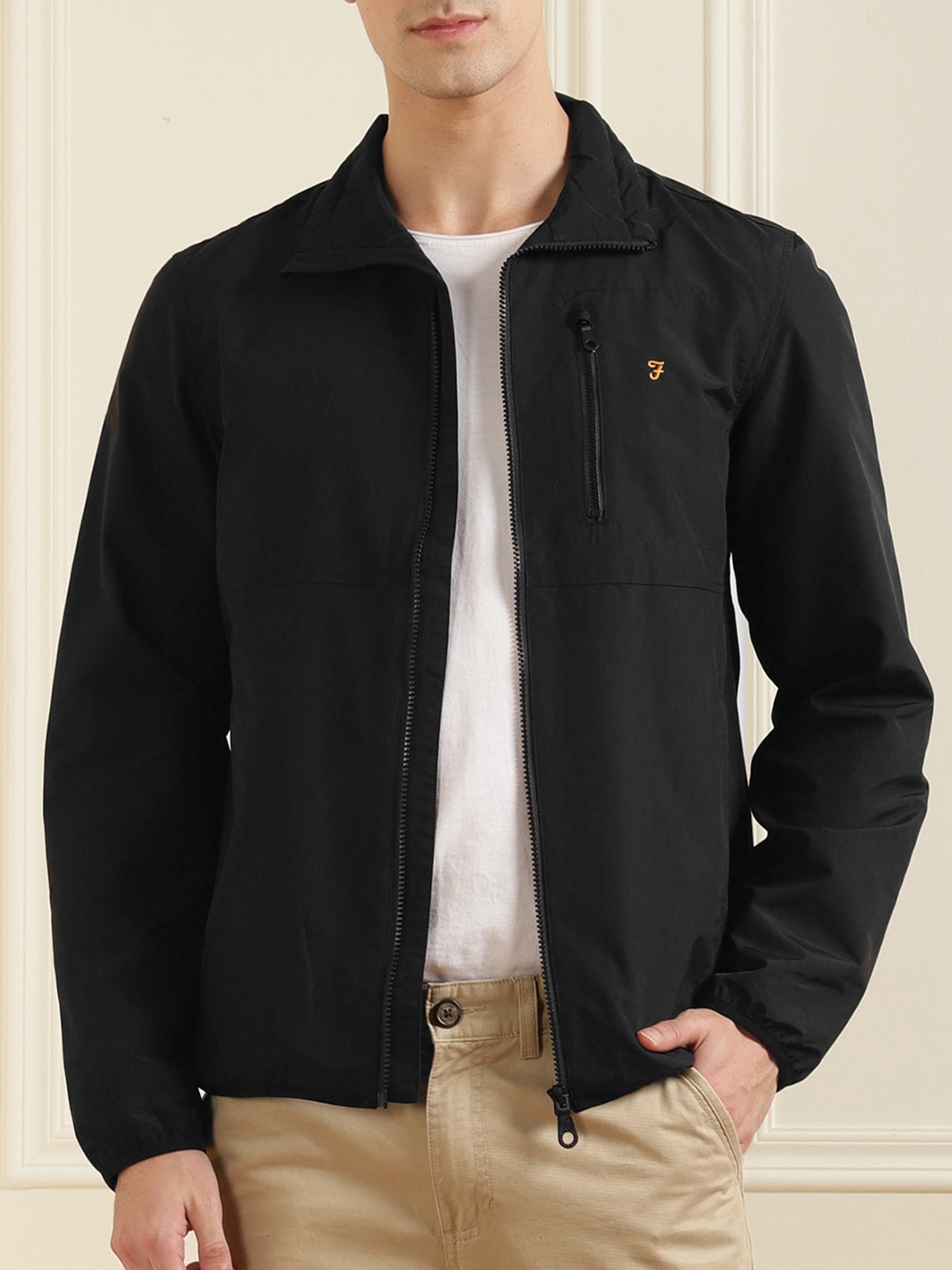 

Farah Men Black Striped Water Resistant Longline Tailored Jacket