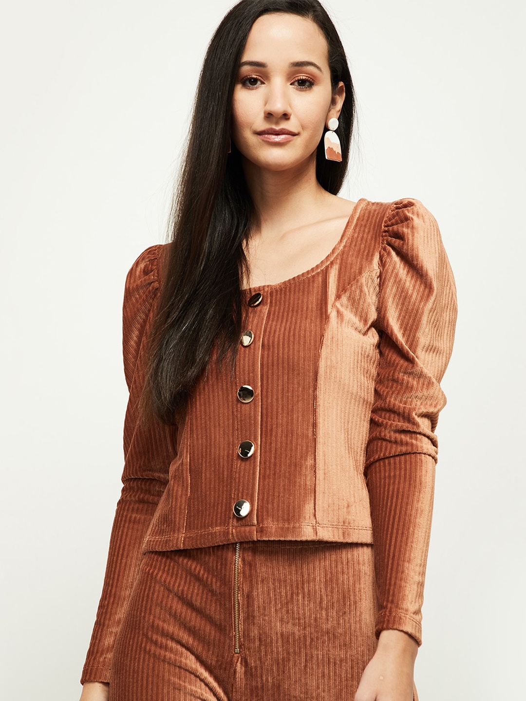 

max Brown Textured Crop Top