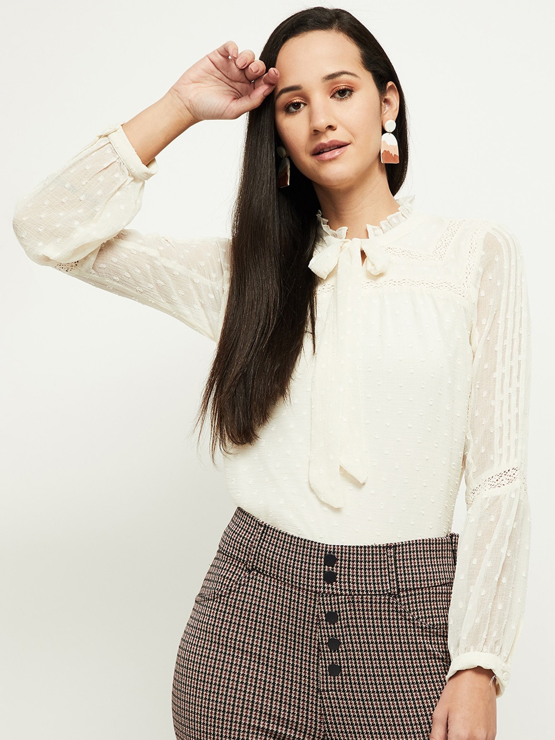 

max White Tie-Up Neck Top