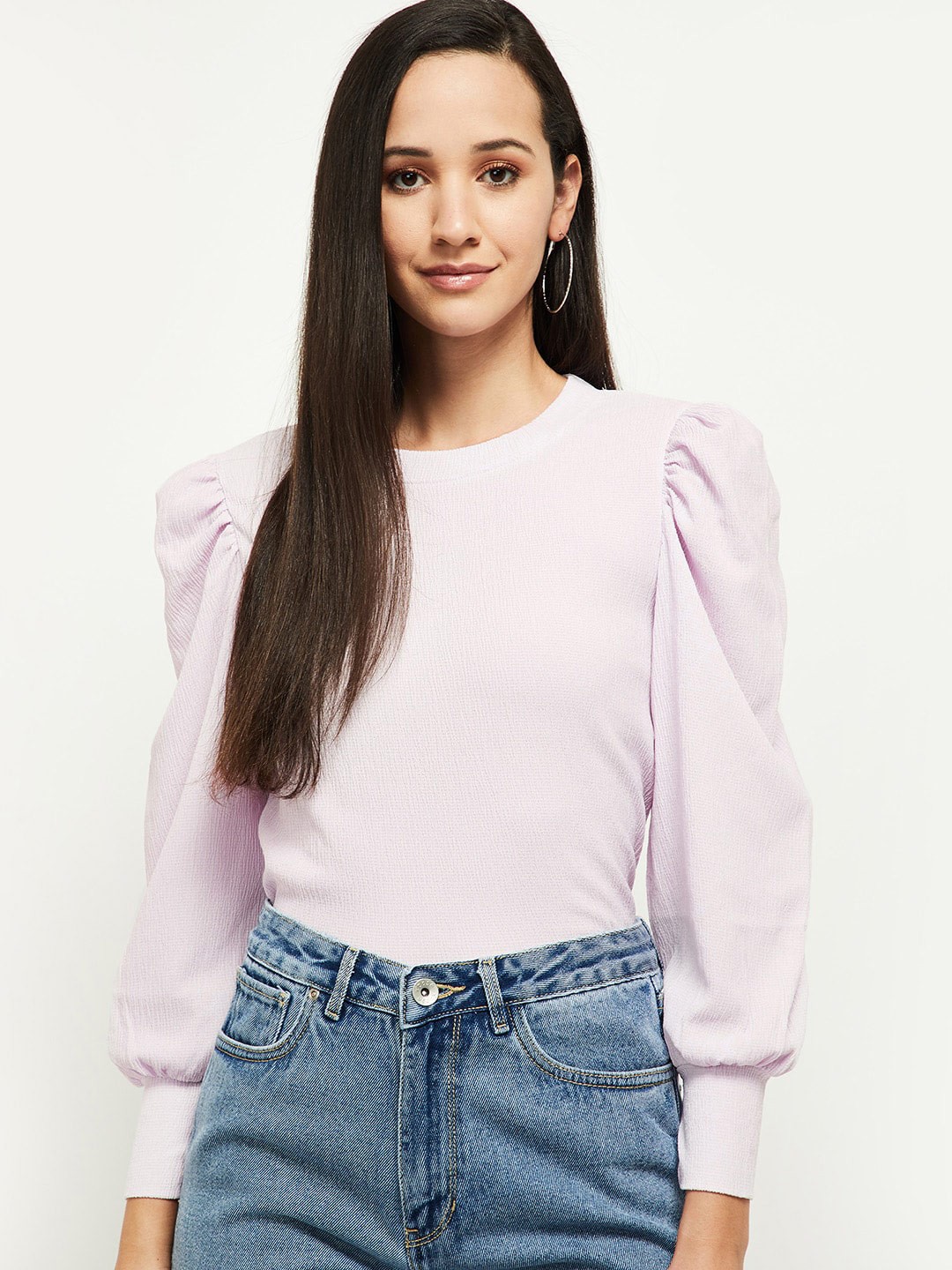 

max Purple Cuffed Sleeves Top