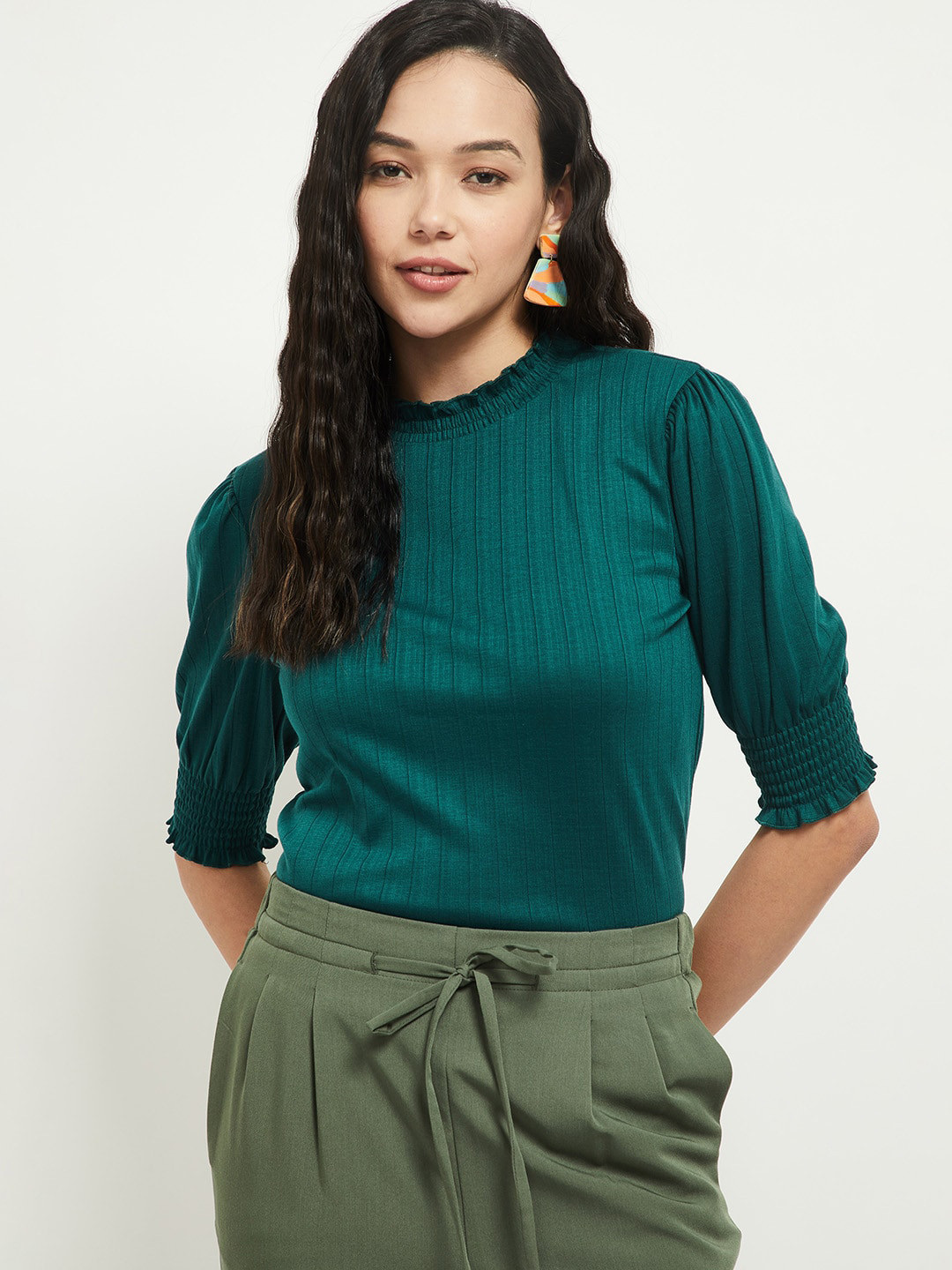 

max Green Puff Sleeve Top