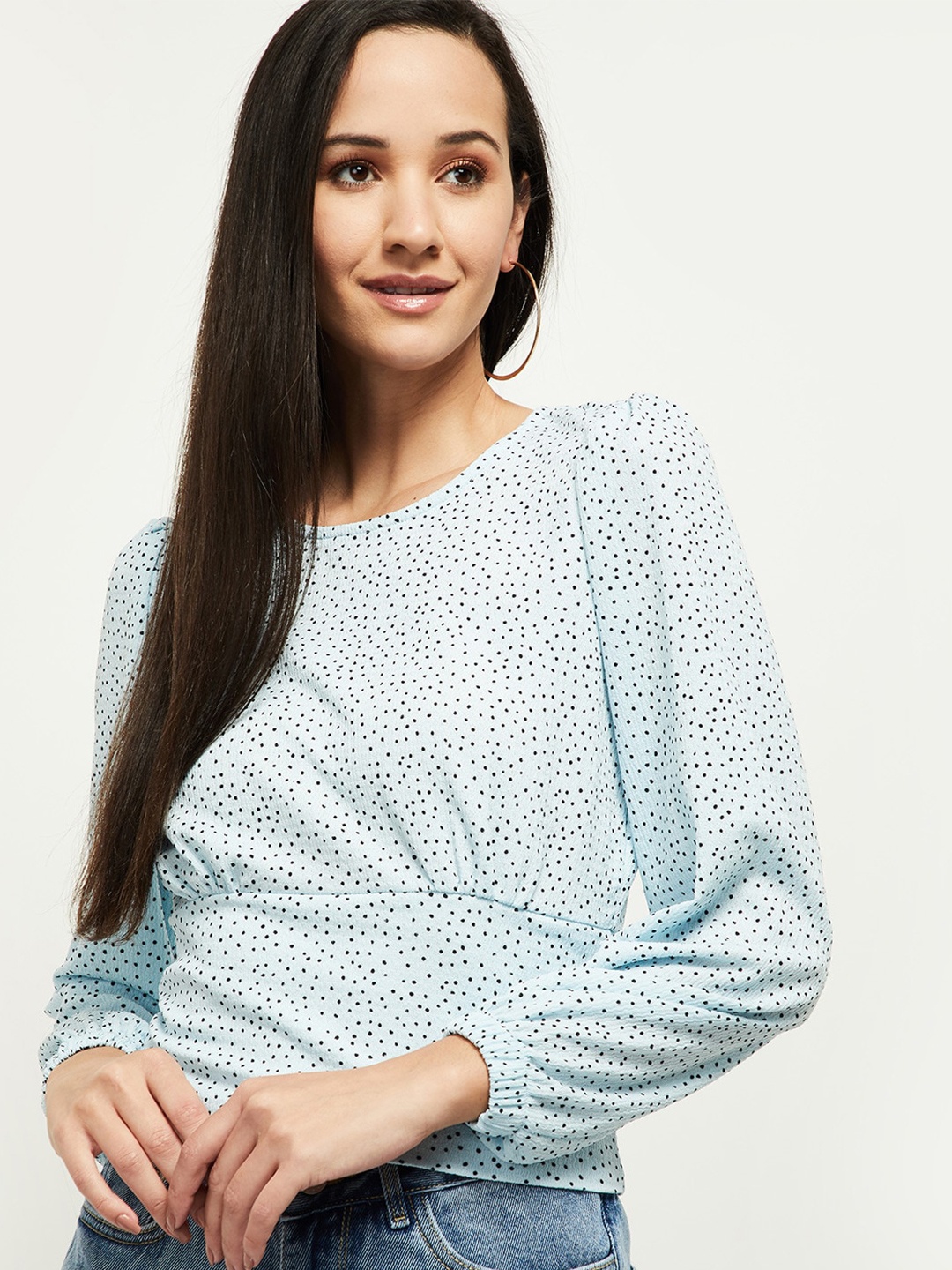 

max Blue & Black Polka Dot Print Top