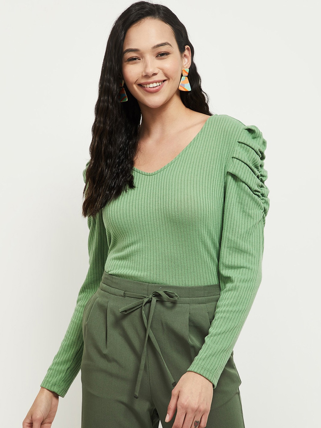 

max Green Striped Top