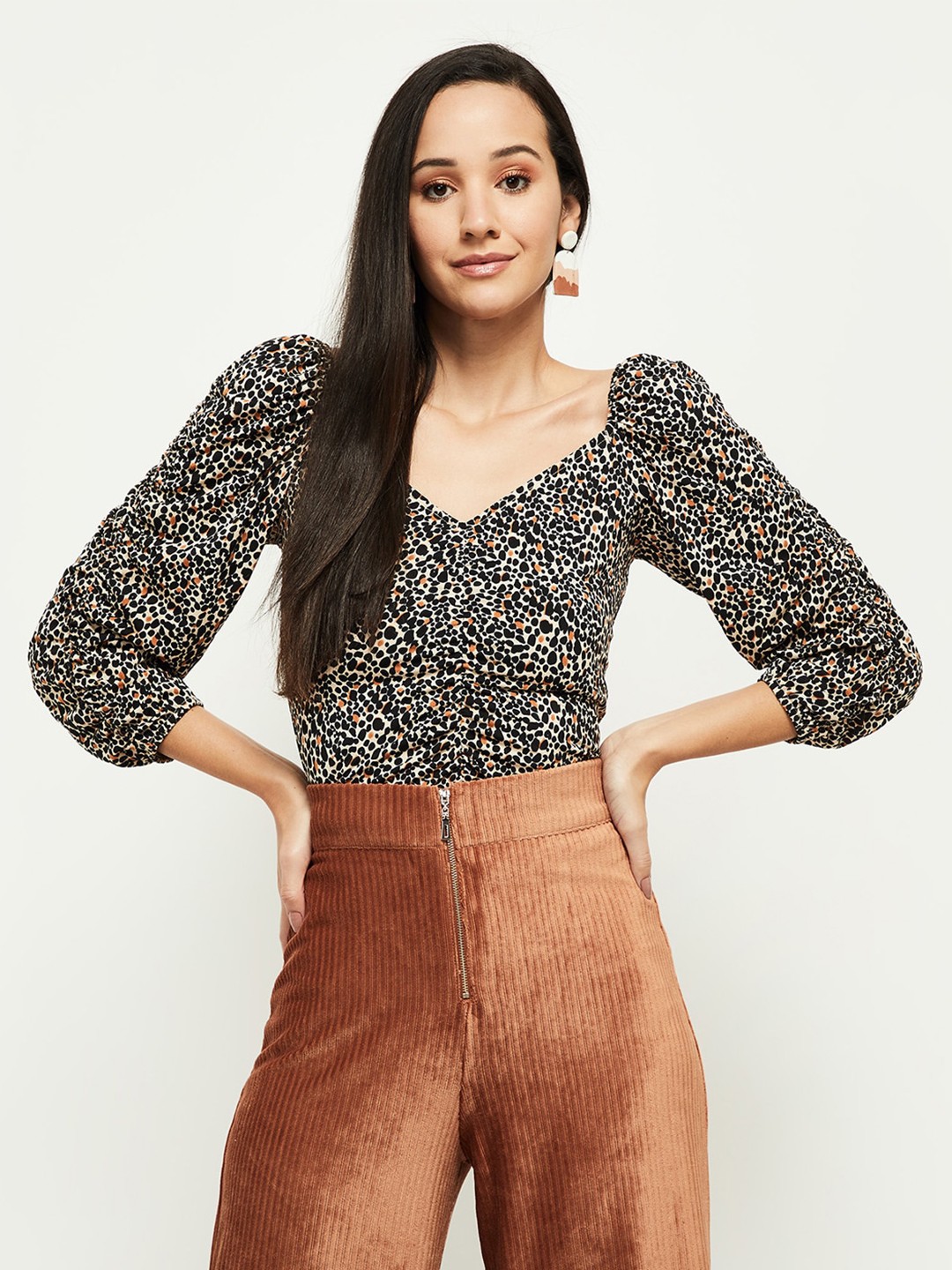 

max Brown & Black Animal Print Top