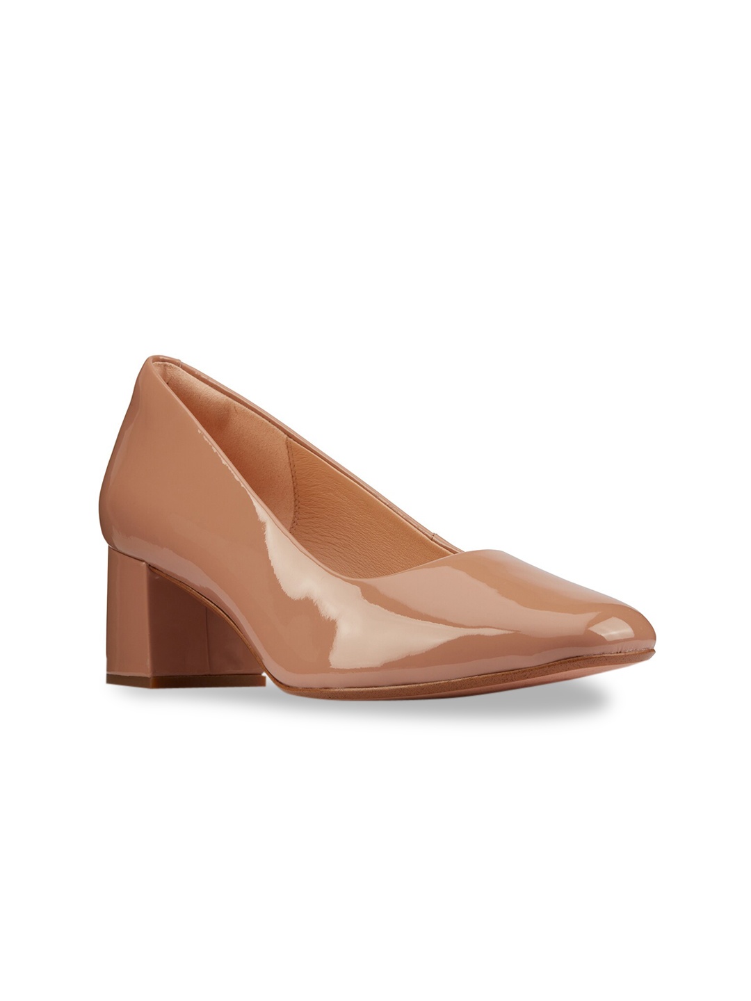 

Clarks Camel Brown Leather Work Block Pumps