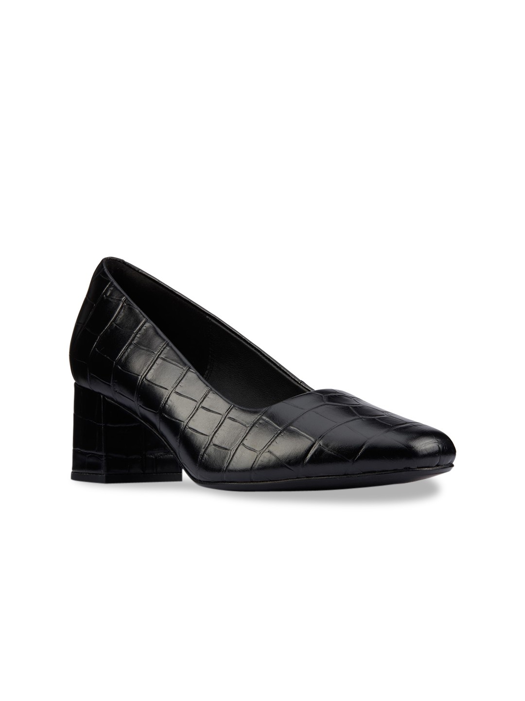 

Clarks Black Textured Leather Block Pumps