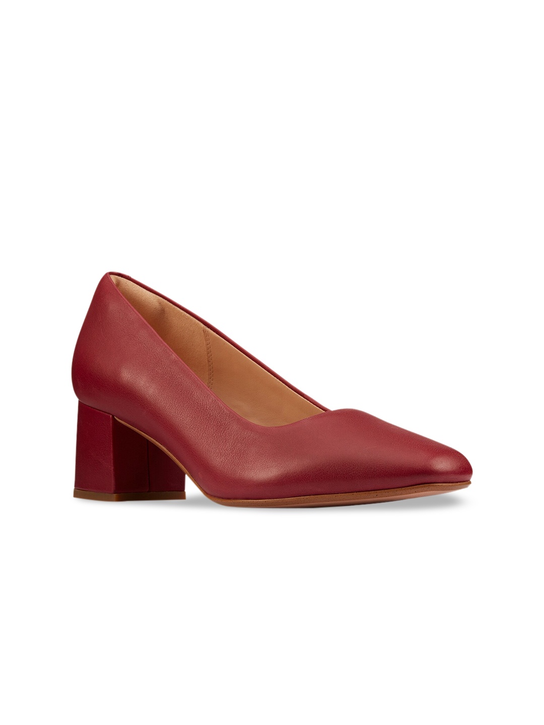 

Clarks Red Leather Block Pumps