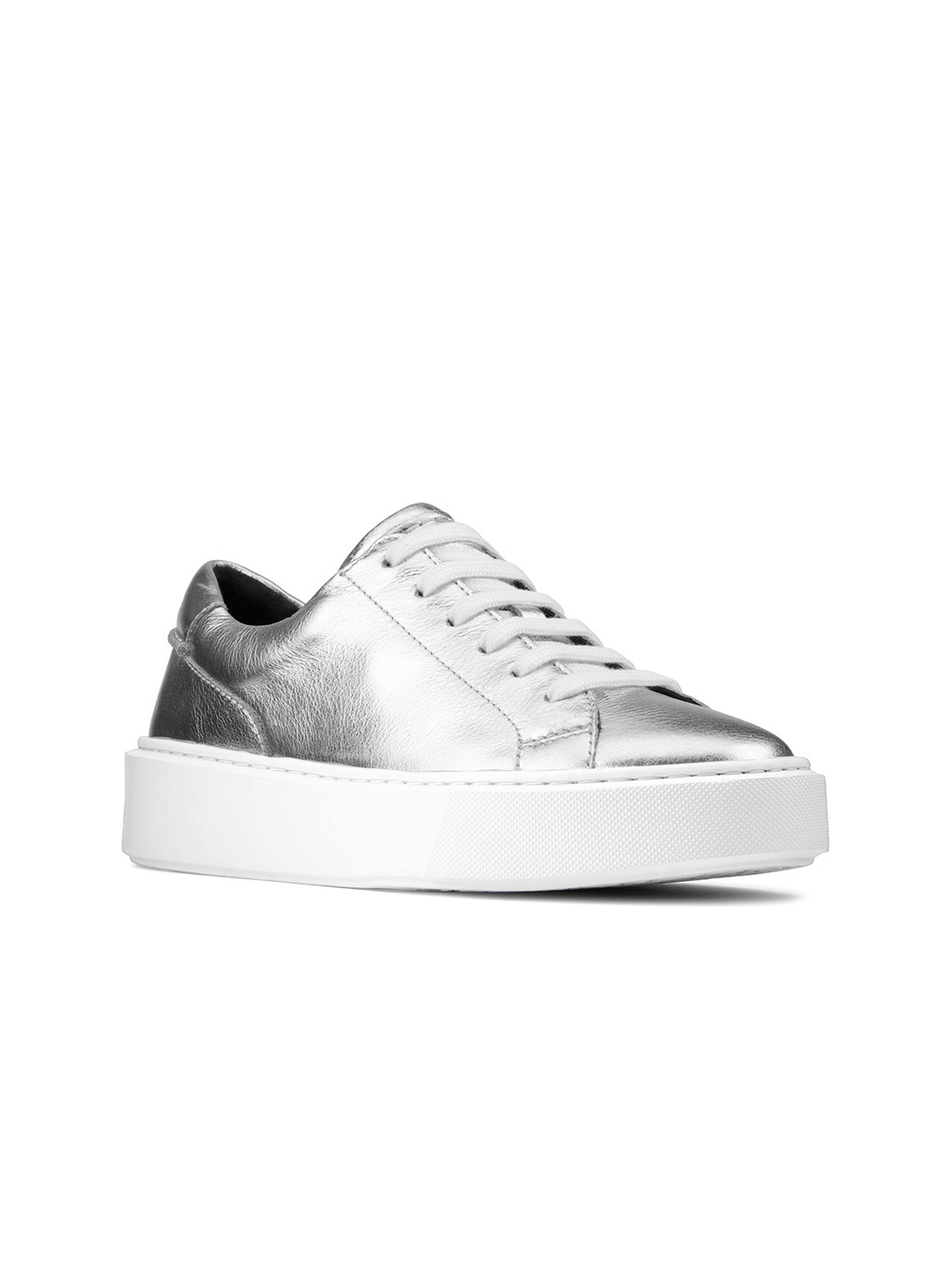 

Clarks Women Silver-Toned Leather Flatforms