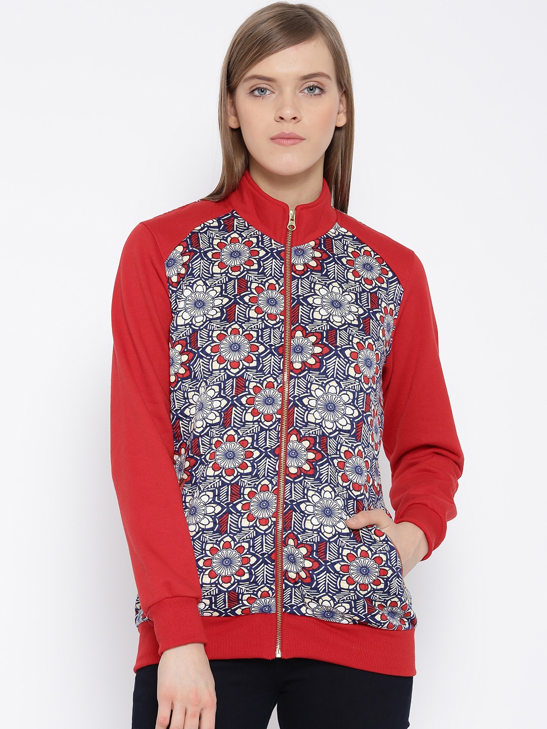 

SDL by Sweet Dreams Red & Blue Printed Bomber Jacket