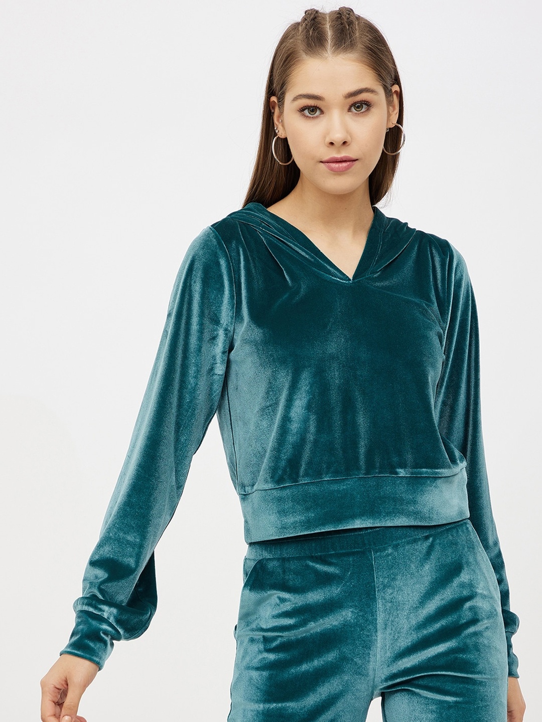 

Harpa Women Turquoise Blue Hooded Sweatshirt