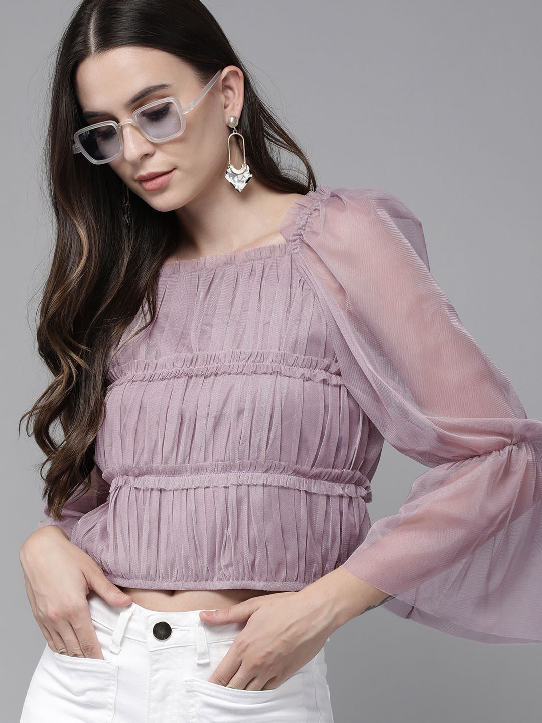

RARE Lavender Solid Net Crop Top