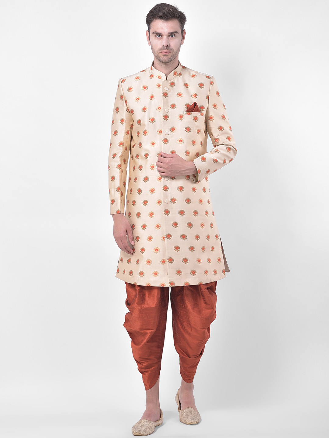 

DEYANN Men Cream & Red Printed Sherwani Set