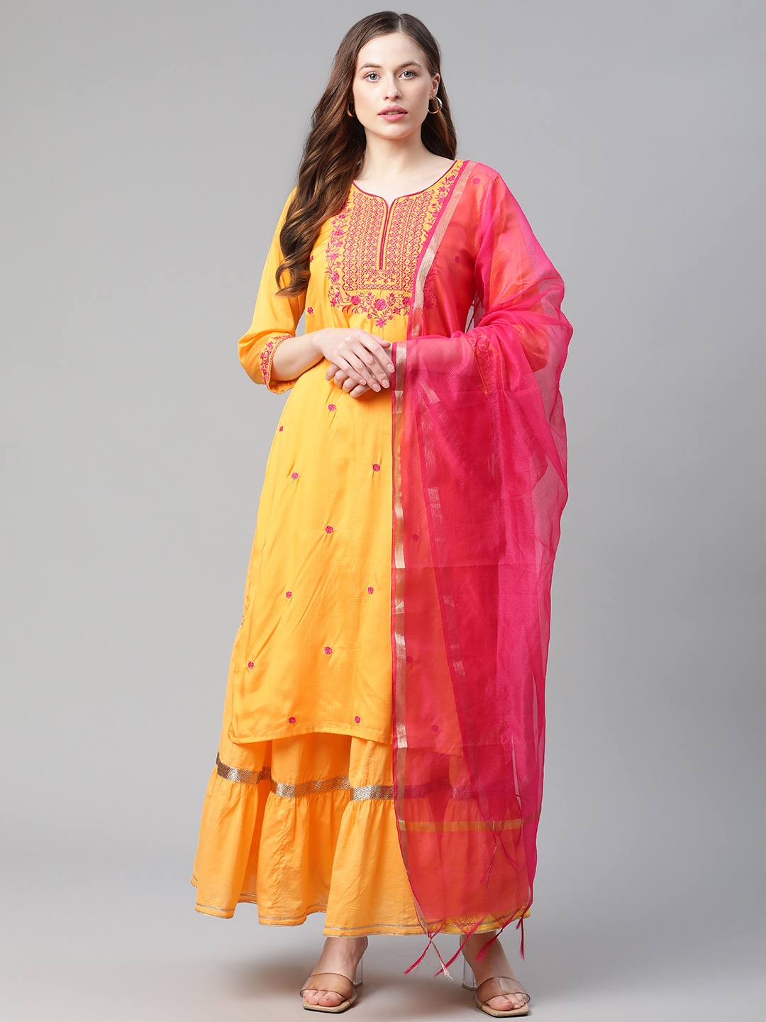 Rangriti Women Assorted Embroidered Kurta with Skirt & Dupatta