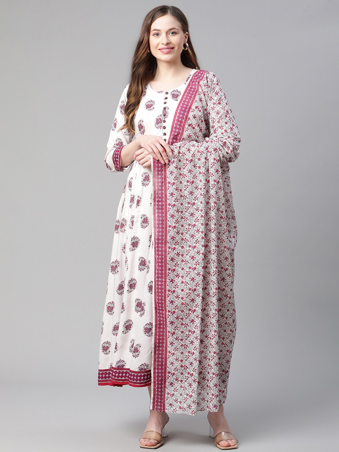 

Rangriti Women Assorted Ethnic Motifs Print Maxi Dress with Dupatta