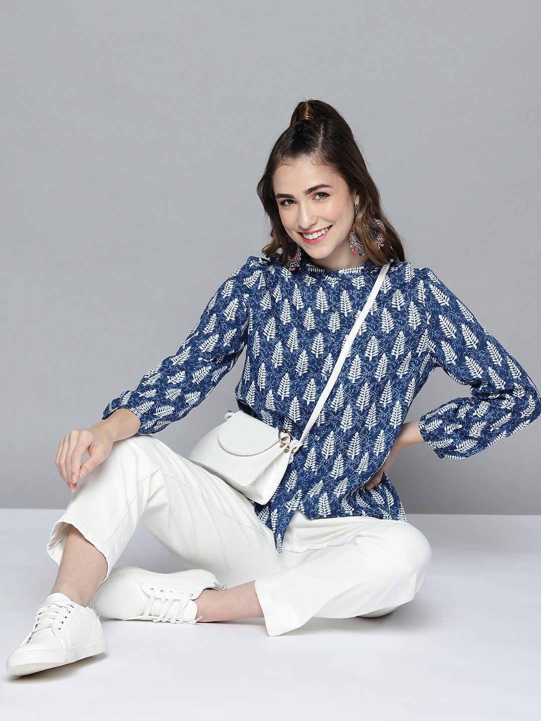 

HERE&NOW Women Blue Printed Casual Shirt