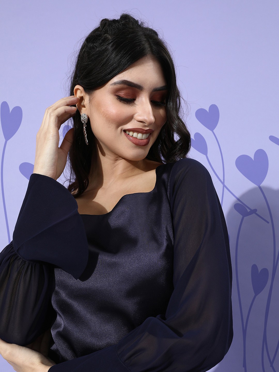 

MISH Women Deep Navy Blue Solid Satin Dress