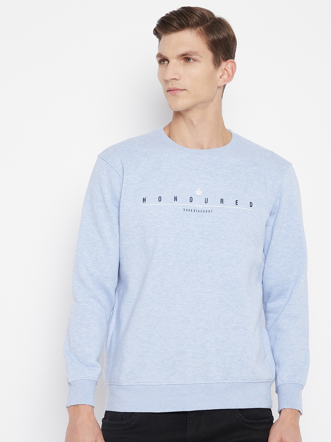 

Duke Men Blue Printed Fleece Sweatshirt