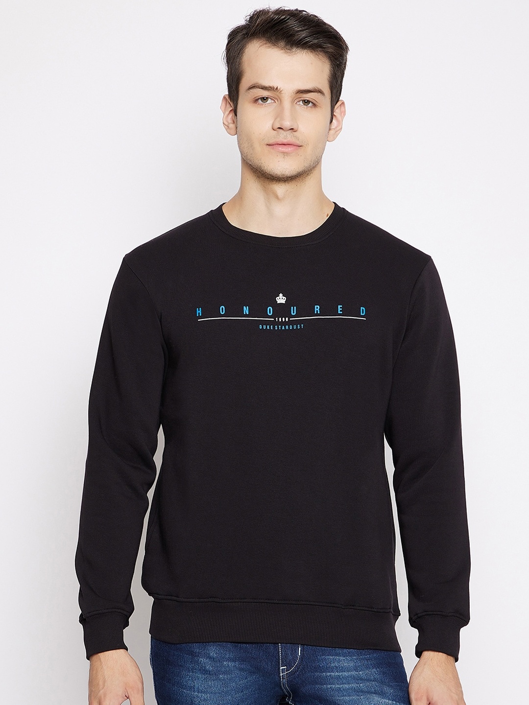 

Duke Men Black Typography Printed Fleece Sweatshirt