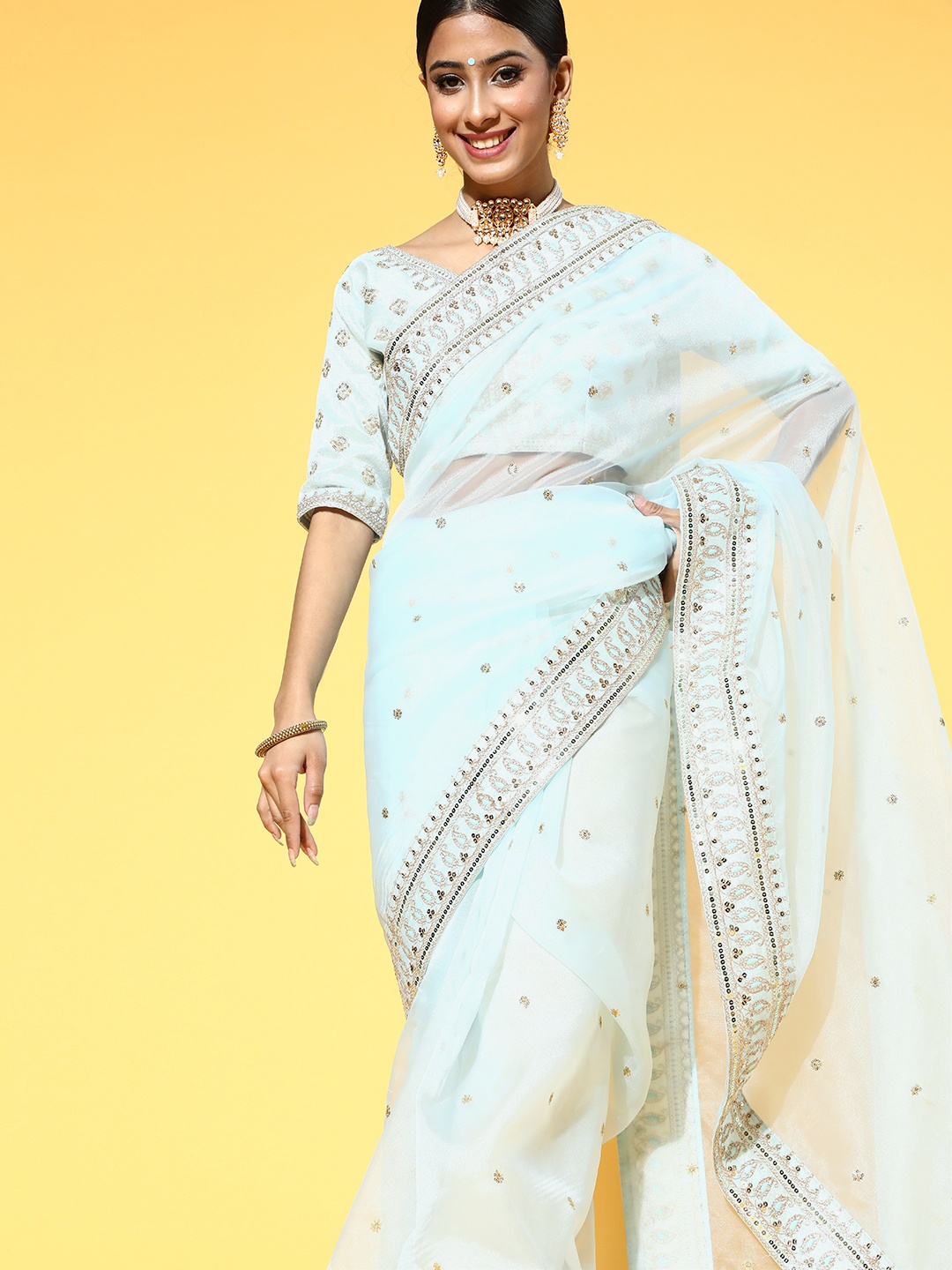 

Saree Mall Solid Saree, Turquoise blue