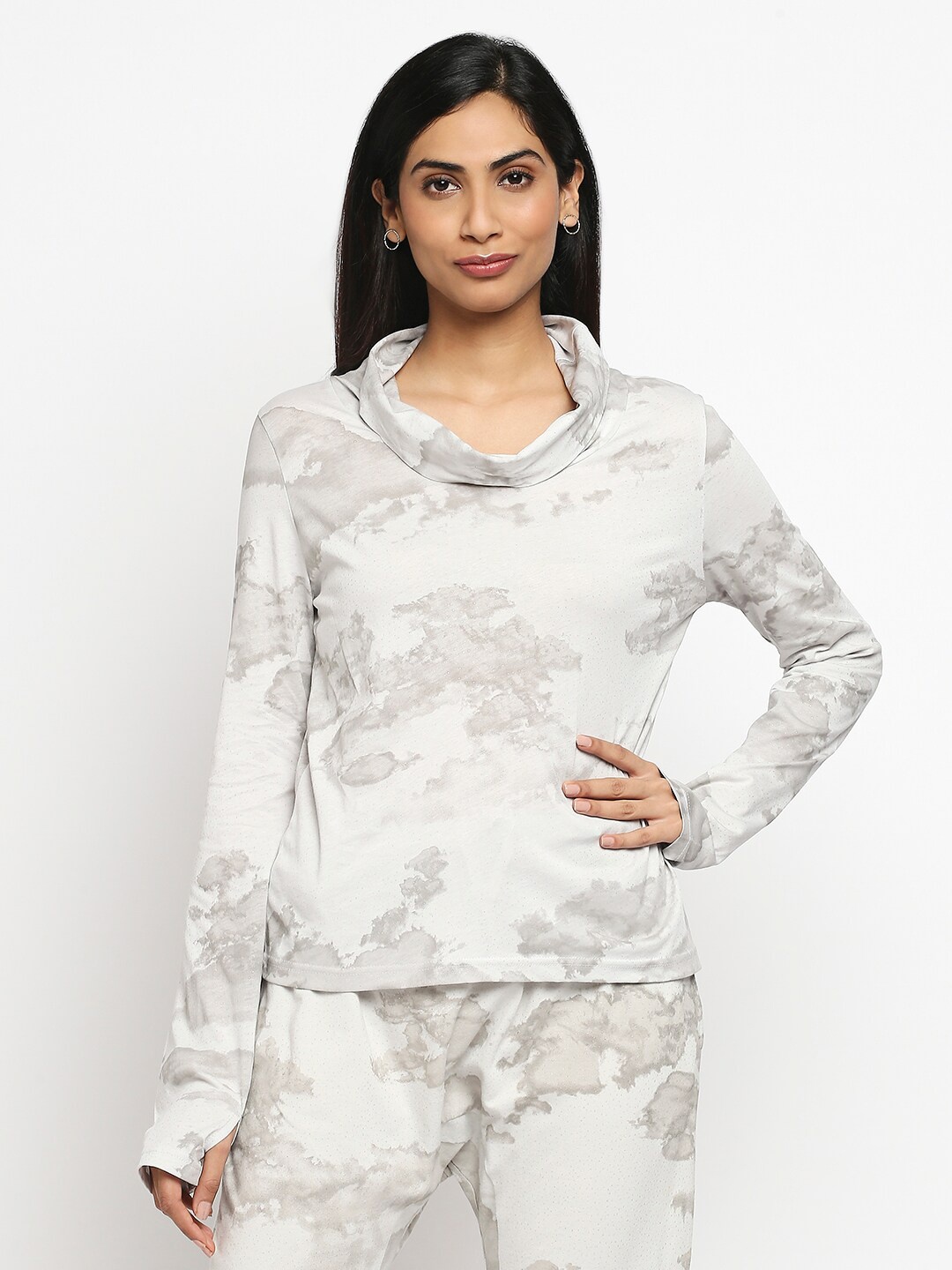 

effy Grey Tie and Dye Print Organic Cotton Top