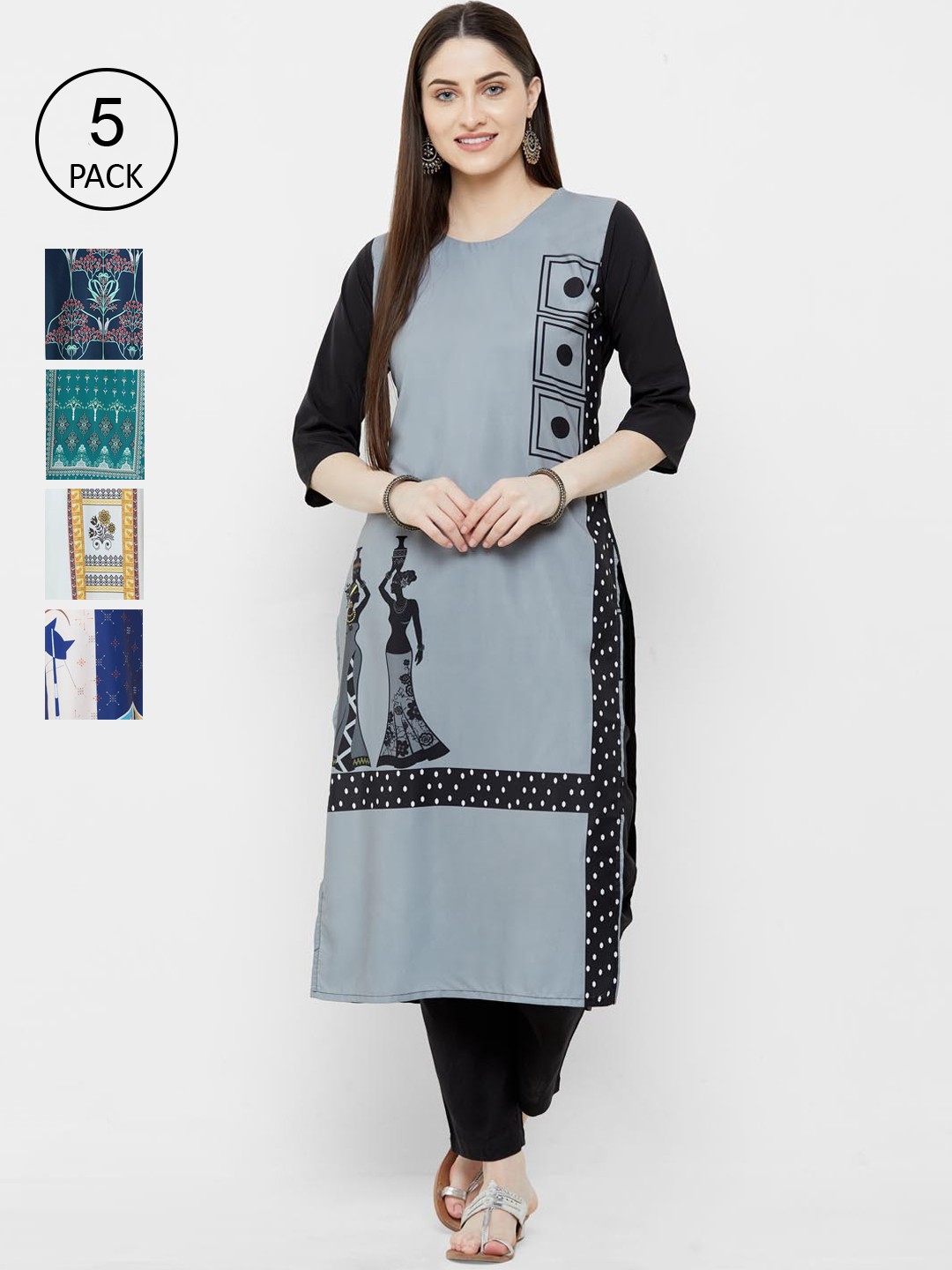 

Ethnic basket Women Pack Of 5 Digital Print Straight Kurta, Multi