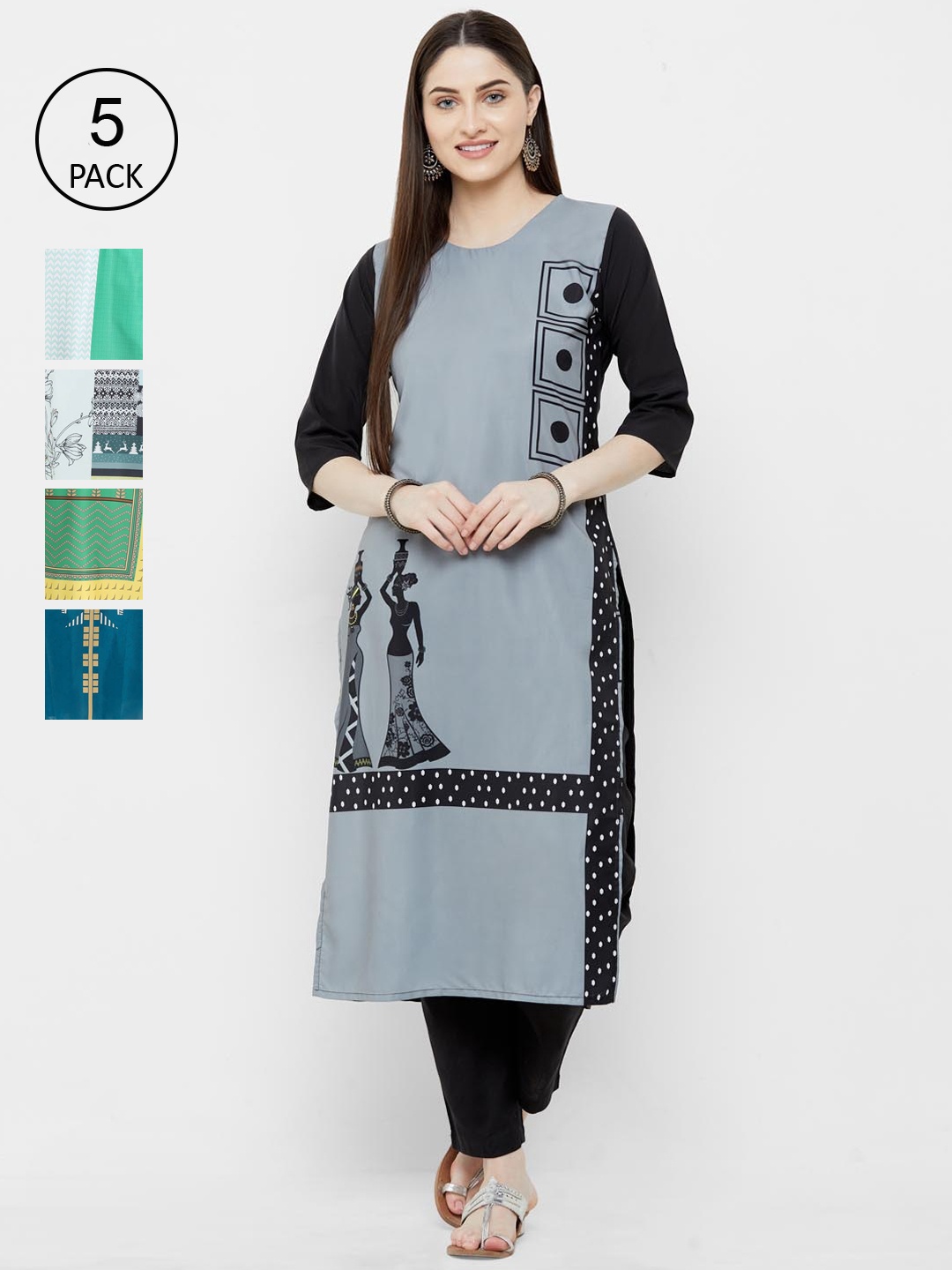 

Ethnic basket Women Pack Of 5 Digital Print Straight Kurta, Multi