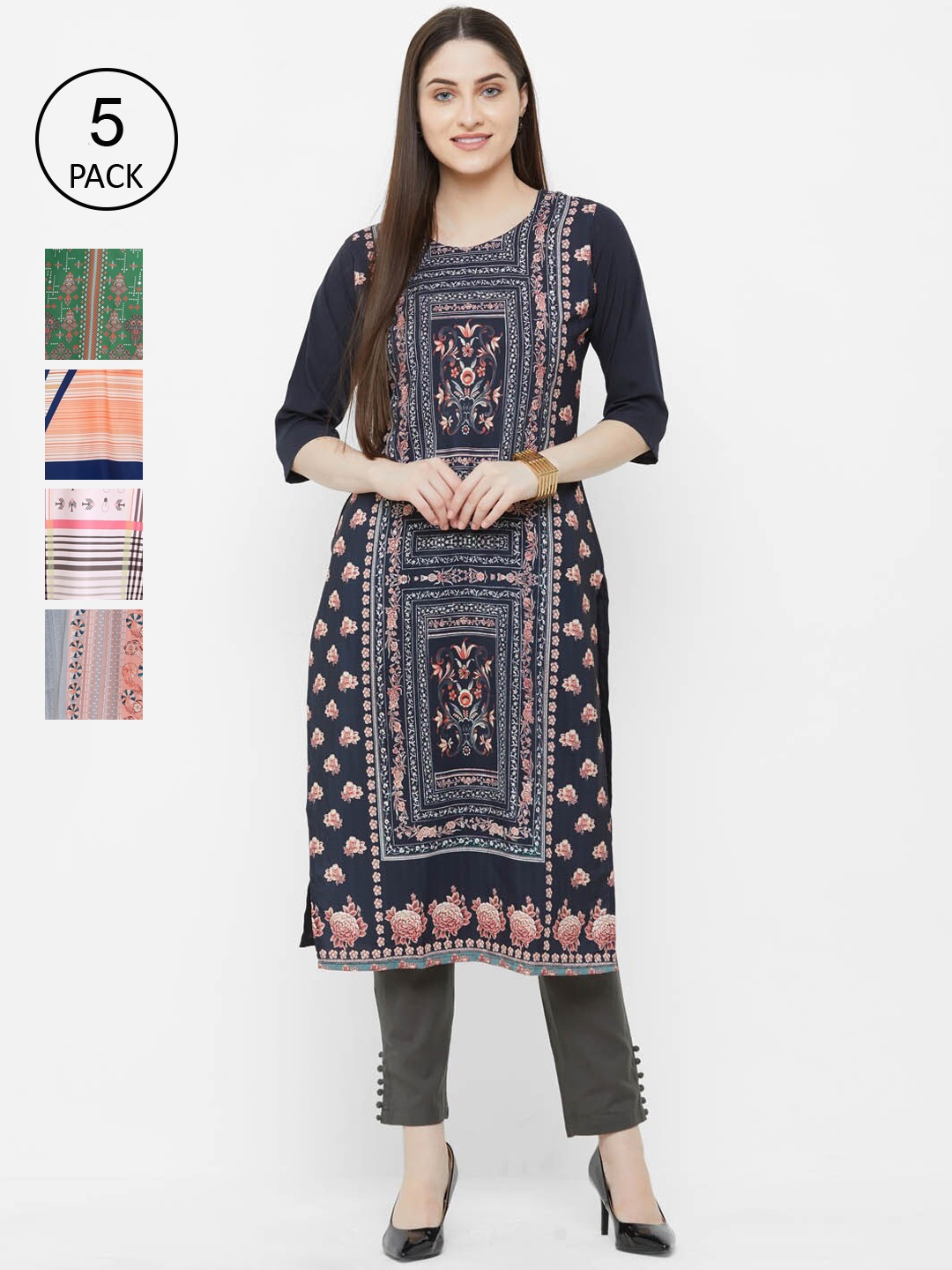 

Ethnic basket Women Pack of 5 Digital Print Straight Kurta, Multi