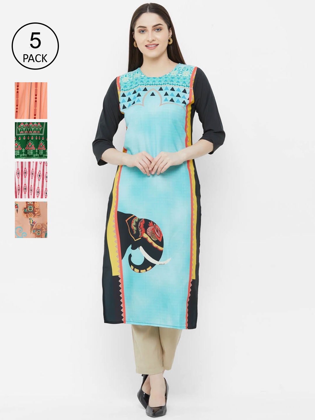 

Ethnic basket Women Pack of 5 Digital Print Straight Kurta, Multi