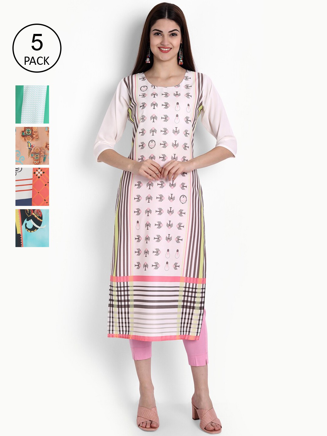 

Ethnic basket Women Pack Of 5 Kurtas, White