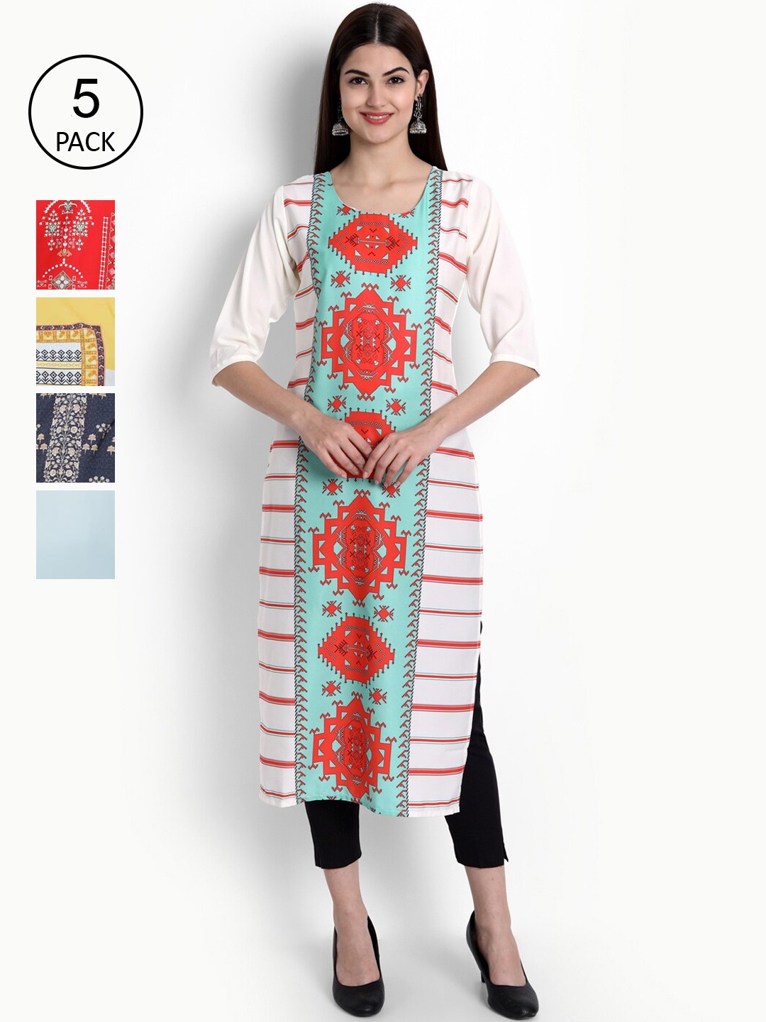 

Ethnic basket Women Pack Of 5 Kurtas, White