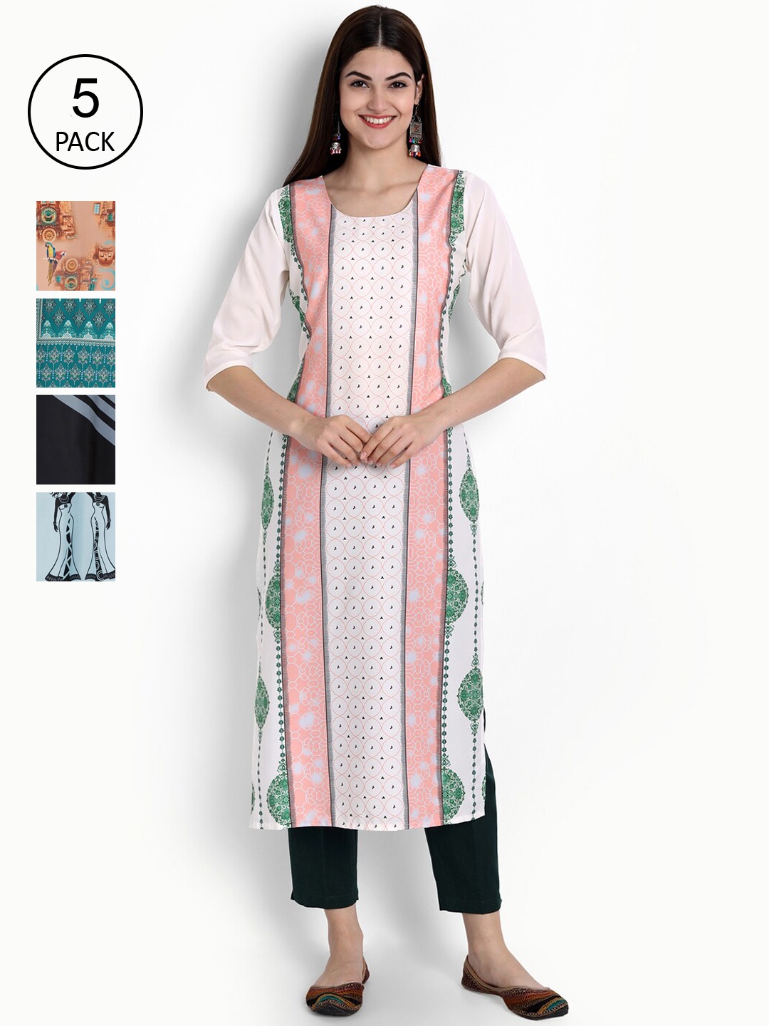 

Ethnic basket Women Pack of 5 Digital Print Straight Kurta, Multi