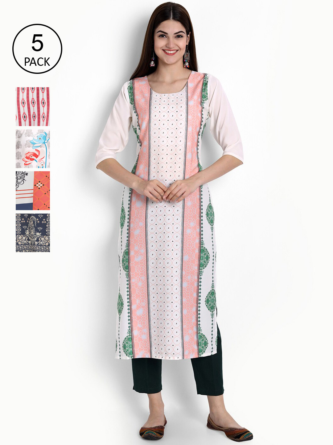 

Ethnic basket Women Pack of 5 Digital Print Straight Kurta, Multi