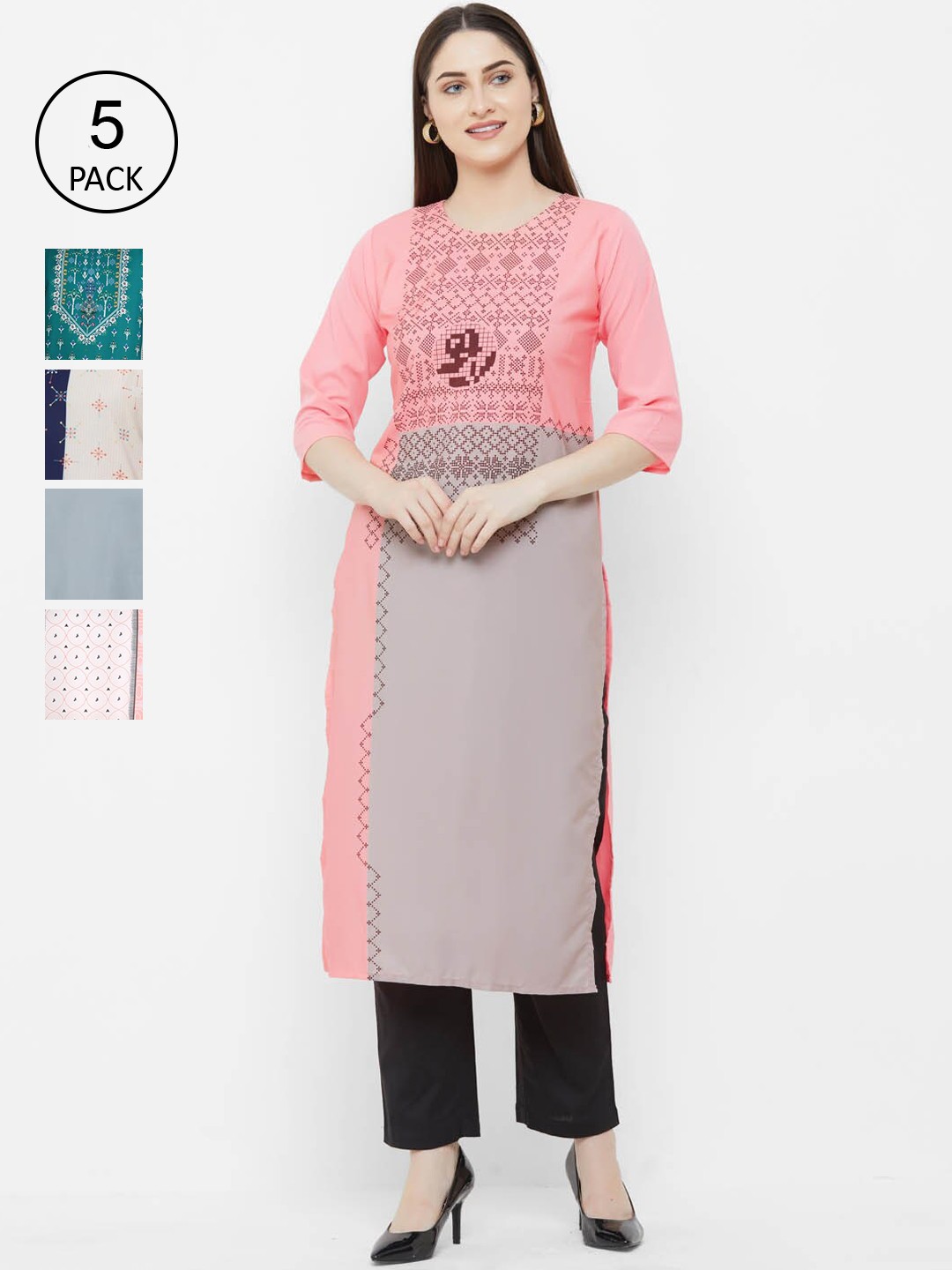 

Ethnic basket Women Pack Of 5 Digital Print Straight Kurta, Multi