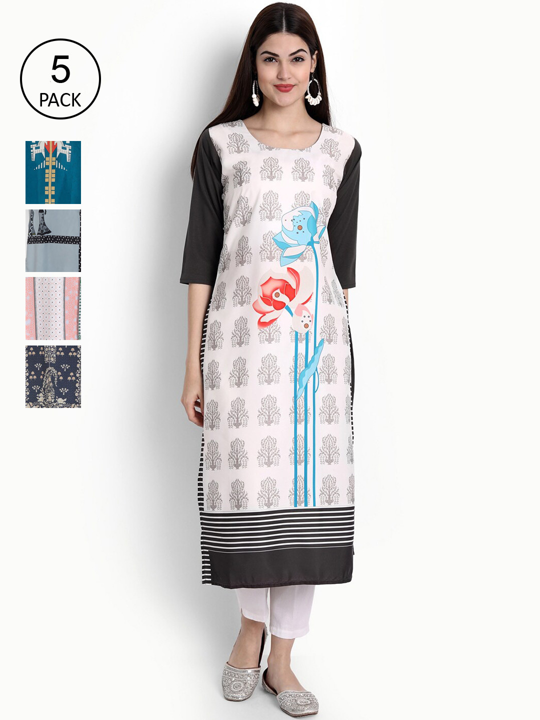 

Ethnic basket Women Pack of 5 Digital Print Straight Kurta, Multi