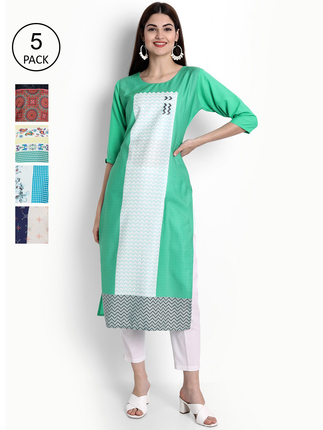 

Ethnic basket Women Pack of 5 Digital Print Straight Kurta, Multi