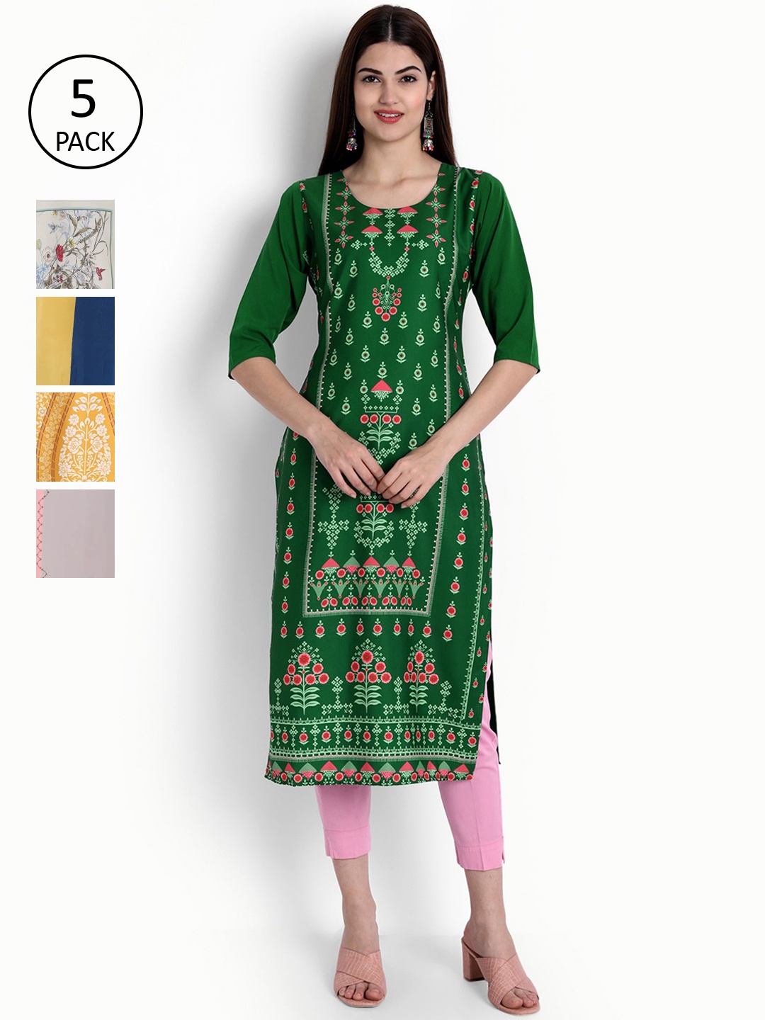 

Ethnic basket Women Pack of 5 Digital Print Straight Kurta, Multi