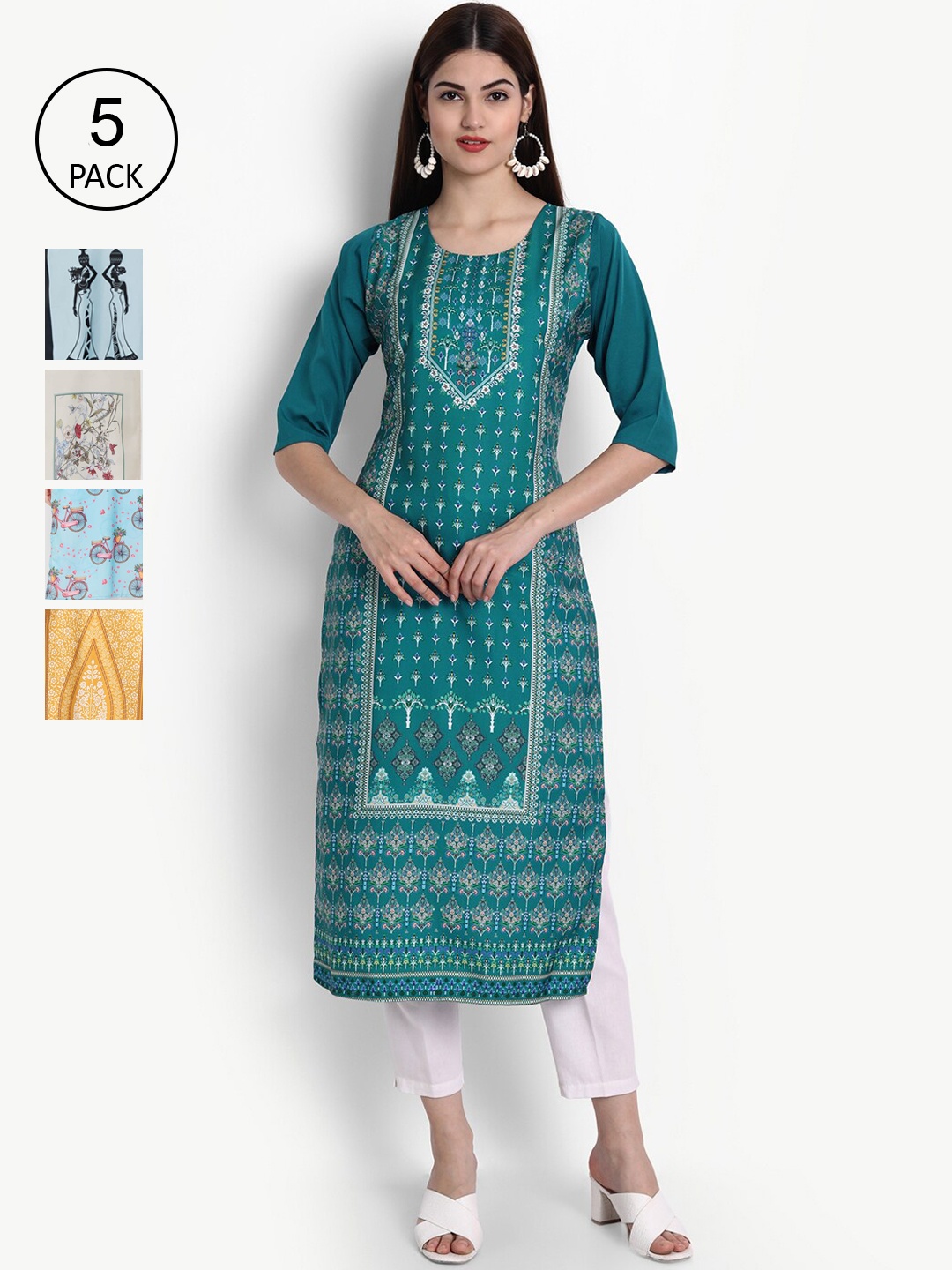 

Ethnic basket Women Pack of 5 Digital Print Straight Kurta, Multi