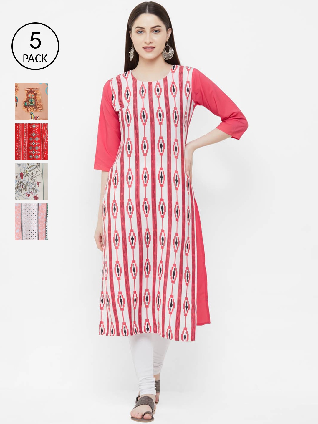 

Ethnic basket Women Pack Of 5 Digital Print Straight Kurta, Multi