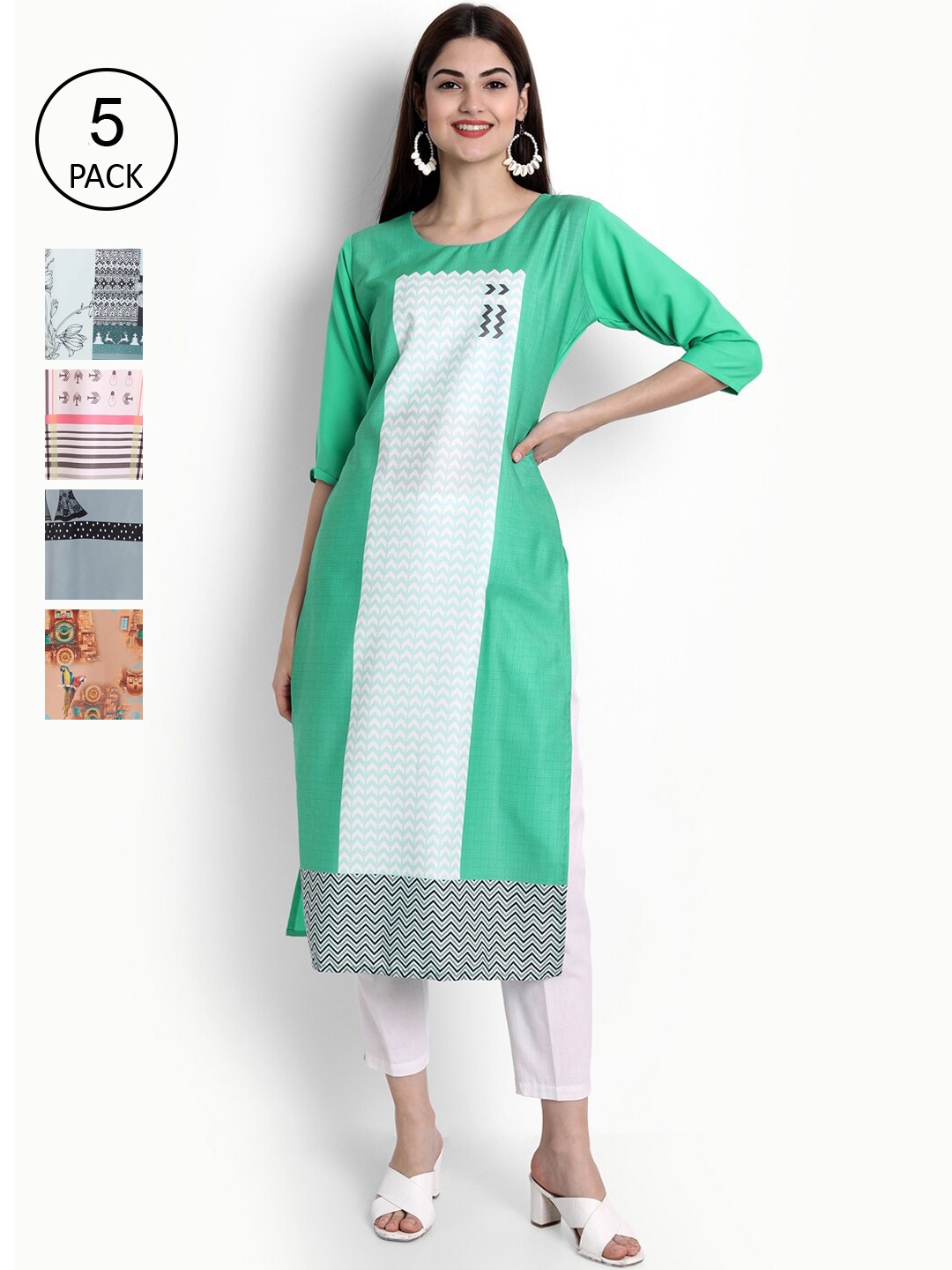 

Ethnic basket Women Pack Of 5 Digital Print Straight Kurta, Multi