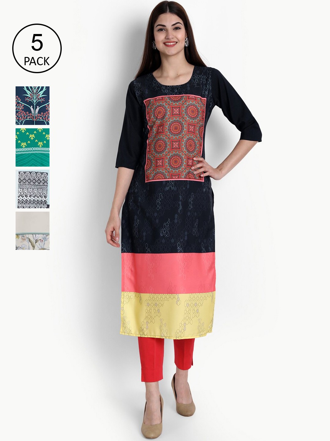 

Ethnic basket Women Pack Of 5 Digital Print Straight Kurta, Multi