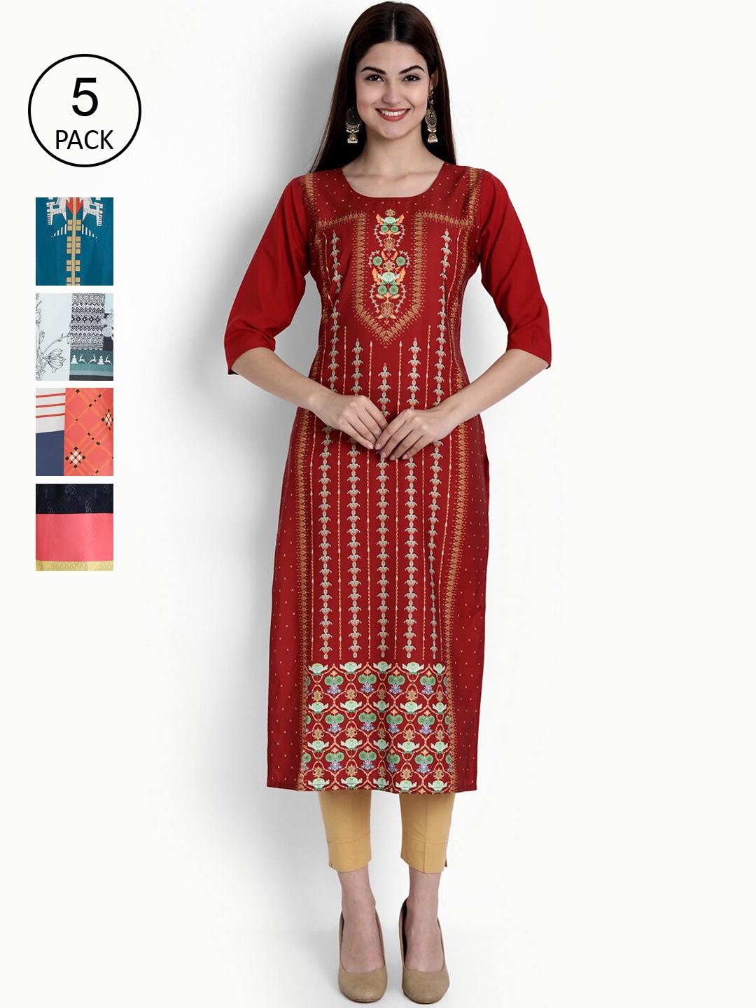 

Ethnic basket Women Pack of 5 Digital Print Straight Kurta, Multi
