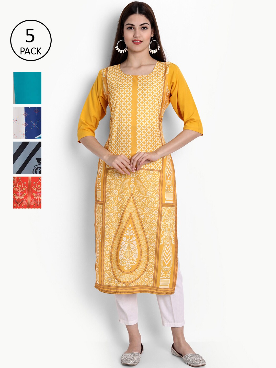 

Ethnic basket Women Pack Of 5 Digital Print Straight Kurta, Multi