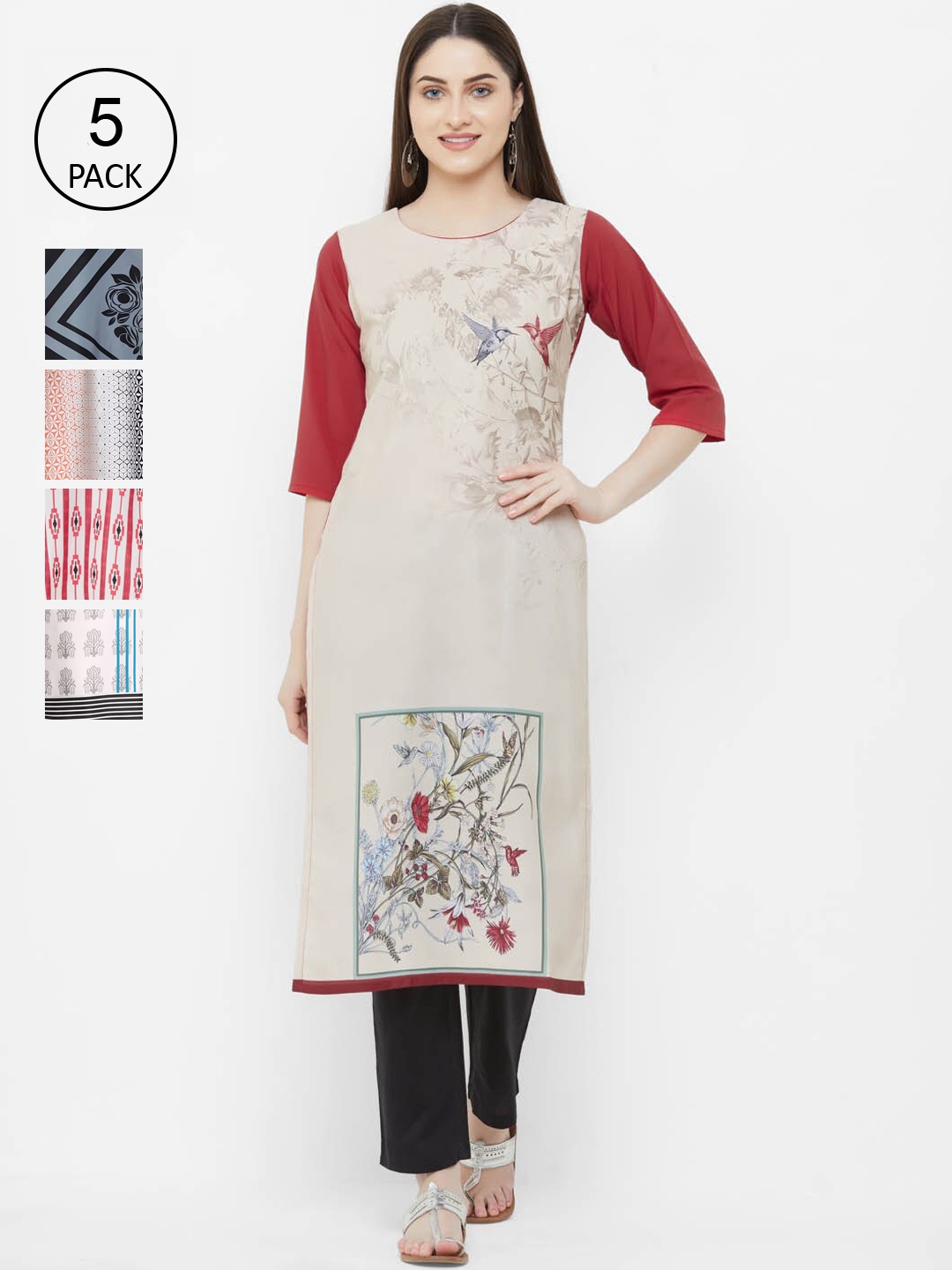 

Ethnic basket Women Pack of 5 Digital Print Straight Kurta, Multi